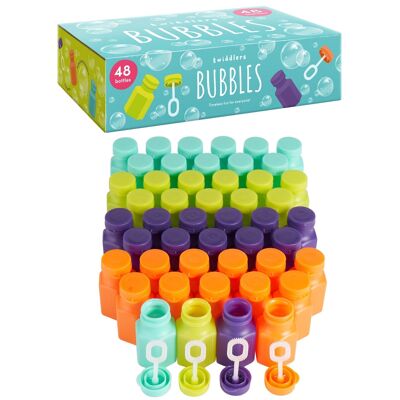 48 Mini Botellas de Solución de Burbujas para Fiesta con Varitas - 17ml