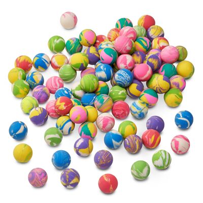 90 Mini Bouncy Balls in Mixed Vibrant Marbled Colours - 25mm