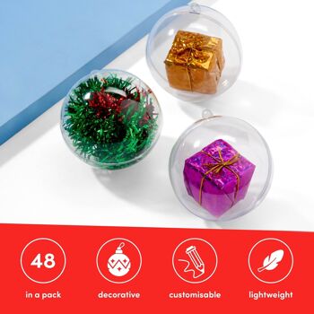 48 boules de sapin de Noël transparentes à remplir en plastique de 8 cm 2