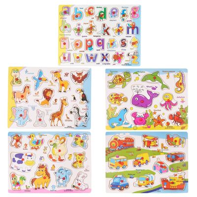 5 Bright Coloured Wooden Jigsaw Puzzles for Early Education