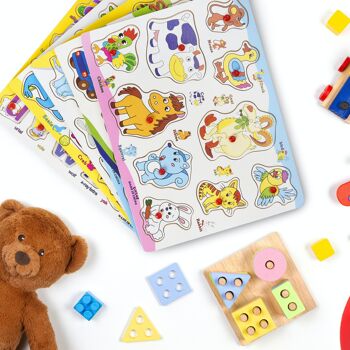 5 puzzles en bois aux couleurs vives pour l'éducation préscolaire 2