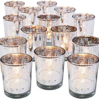 15 candelabros de vela de té de cristal plateado moteado