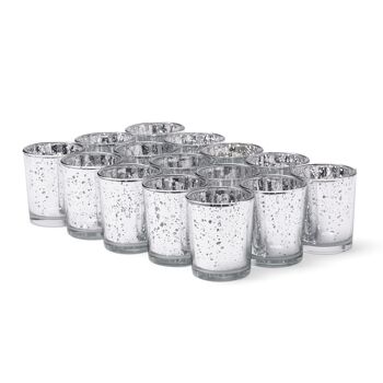 15 porte-bougies chauffe-plat en verre argenté moucheté 2