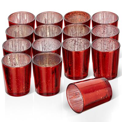 15 portavelas de té de cristal rojo moteado de primera calidad