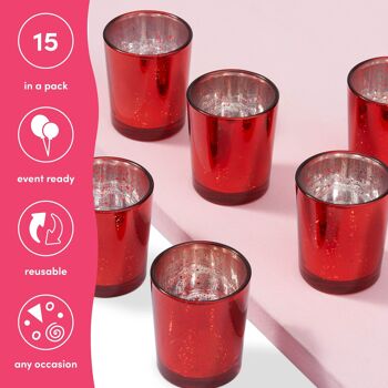 15 porte-bougies chauffe-plat en verre rouge moucheté de qualité supérieure 4