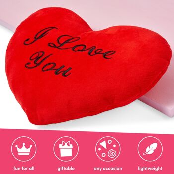Oreiller de Saint Valentin "Je t'aime" en forme de coeur rouge - 34x28cm 5
