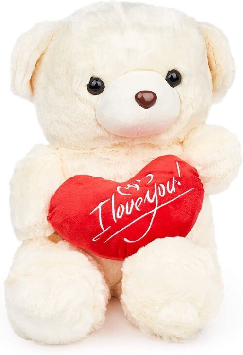 Large White Teddy Bear Holding Red I Love You Heart - 45cm