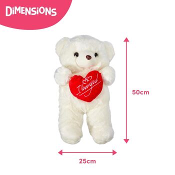 Grand ours en peluche blanc tenant un coeur rouge je t'aime - 45cm 2