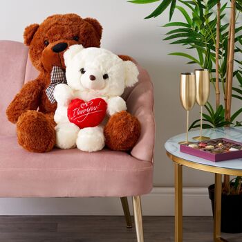 Grand ours en peluche blanc tenant un coeur rouge je t'aime - 45cm 4