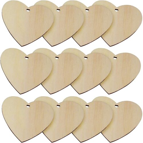 50 Rustic Wooden Heart Shape Craft Tags - 10x10cm