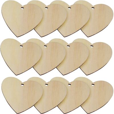 50 etiquetas artesanales rústicas de madera con forma de corazón - 10x10cm