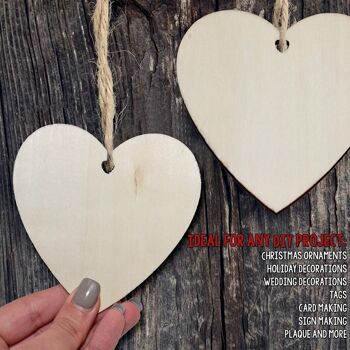 50 étiquettes artisanales en bois rustiques en forme de cœur - 10x10cm 4