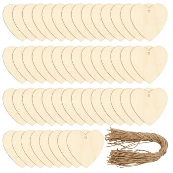 50 étiquettes artisanales en bois rustiques en forme de cœur - 10x10cm 7