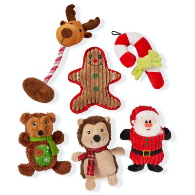 Pack of 6 Festive Christmas Dog Toys