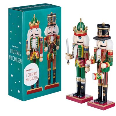 2 traditionelle weihnachtliche Nussknacker (30cm) Hochwertige Holzdekoration in festlichen Farben