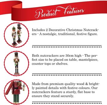 2 Casse-Noisette de Noël Traditionnels (30cm) Décoration en Bois Premium aux Couleurs Festives 4