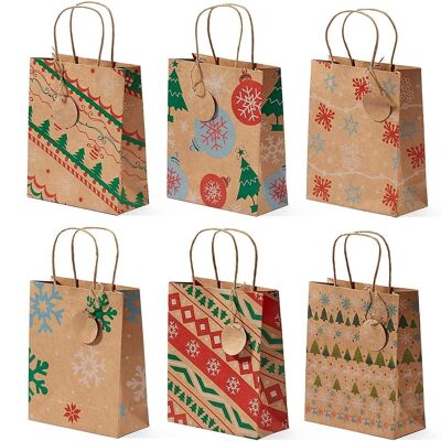 24 bolsas de regalo navideñas Kraft surtidas - 18 cm x 22 cm x 10 cm