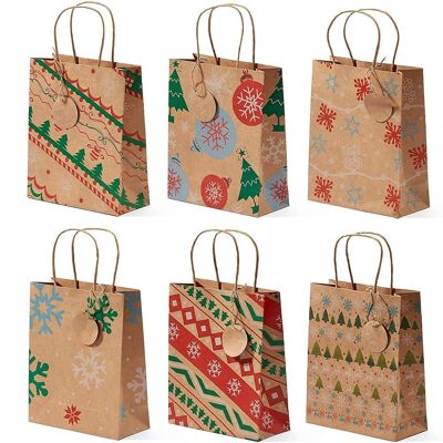 24 Assorted Christmas Kraft Gift Bags - 18cm x 22cm x 10 cm