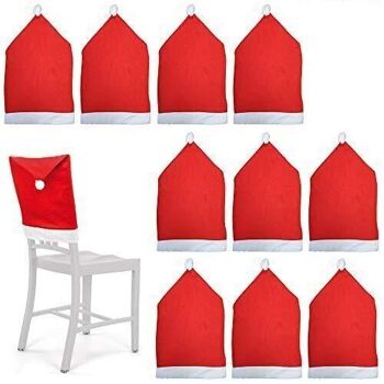 10 Pièces Housses de Chaise de Noël Bonnet de Noel Rouge Tissu de Qualité Supérieure Siège de Table à Manger Accessoires de Fête 1