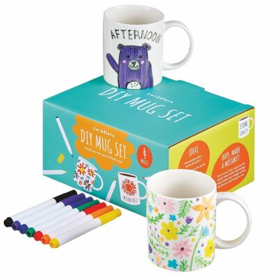 11 piezas Diseñe su propio juego de tazas con bolígrafos para colorear, artes y manualidades perfectas para niños.