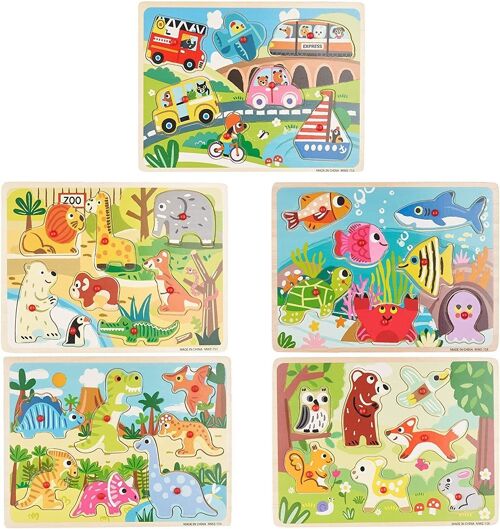 5 Wooden Jigsaw Puzzles made from Premium Wood, Great Early Learning Toy for Kids.