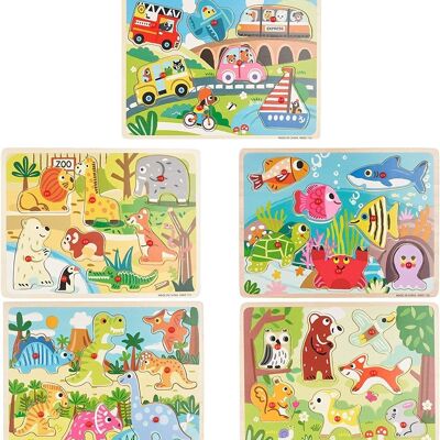 5 puzzles en bois fabriqués à partir de bois de qualité supérieure, excellent jouet d'apprentissage précoce pour les enfants.