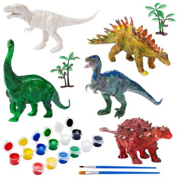 Kit de peinture de 15 pièces pour peindre vos propres dinosaures, comprend des figurines, des peintures et des pinceaux, robustes et non toxiques. 3