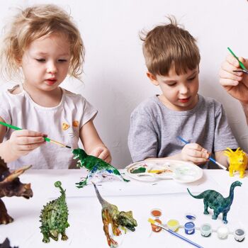 Kit de peinture de 15 pièces pour peindre vos propres dinosaures, comprend des figurines, des peintures et des pinceaux, robustes et non toxiques. 6