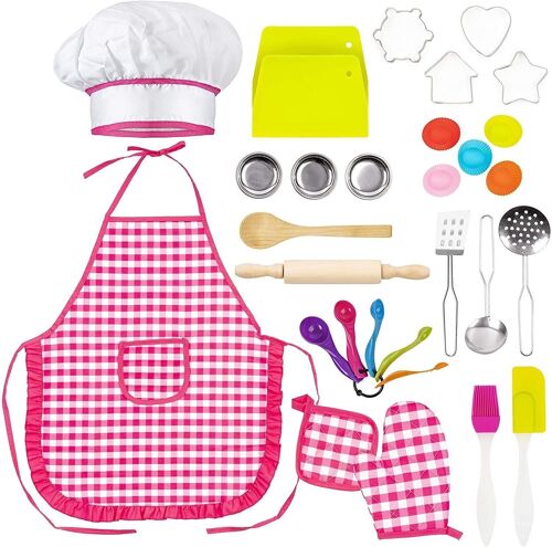 30 pcs Kids Kitchen Set, Play Chef with Hat, Apron, Rolling Pin and more!