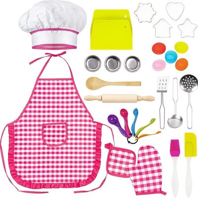 ¡Juego de cocina para niños de 30 piezas, Play Chef con sombrero, delantal, rodillo y más!