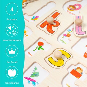 4 jouets de puzzle en bois colorés pour l'apprentissage précoce 3