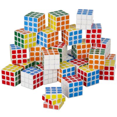 30 Mini Puzzle Speed Cube Fidget Toys, 3x3 - Perfect as Party Bag Fillers for Kids, Brain Teasers Multipack Classroom Rewards Prizes - 3cm
