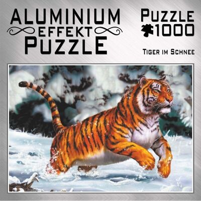 Aluminium Effekt Puzzle 1.000 Teile, Motiv: Tiger im Schnee