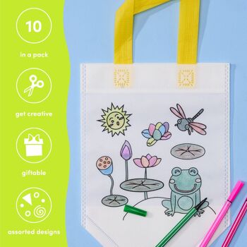 10 sacs à colorier réutilisables et lavables en non tissé avec des stylos à colorier 3