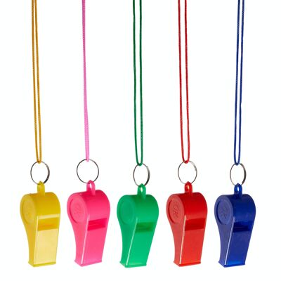 60 Neon Whistles with Lanyards for Sports and Kids Party Bag Fillers