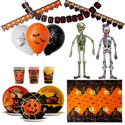 Ensemble de vaisselle et décorations d'Halloween 80 pièces