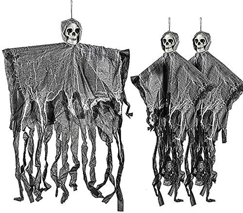 3 Spooky Grim Reaper Skull Skeletons, Expandable Arms - Halloween Party Hanging Props Decoration