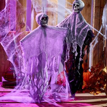 3 squelettes de crâne de faucheuse fantasmagorique, bras extensibles - décoration d'accessoires suspendus pour fête d'Halloween 5