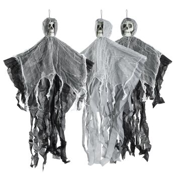 3 squelettes de crâne de faucheuse fantasmagorique, bras extensibles - décoration d'accessoires suspendus pour fête d'Halloween 7