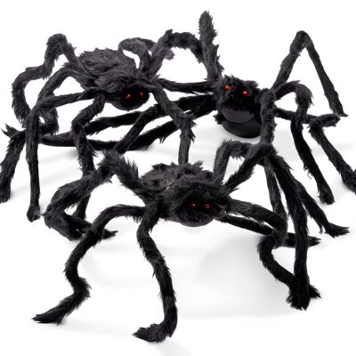Packung mit 3 riesigen pelzigen Spinnen für Halloween