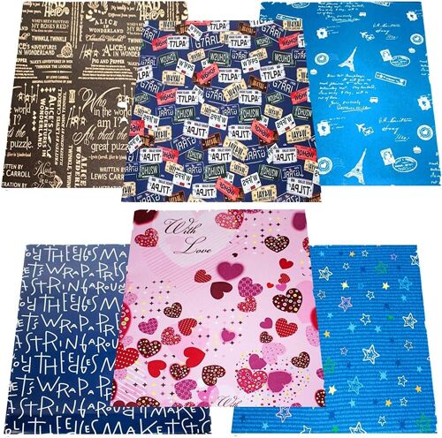 12 Folded Sheets Gift Wrapping Paper with Tags for All Occasions - 70x50cm