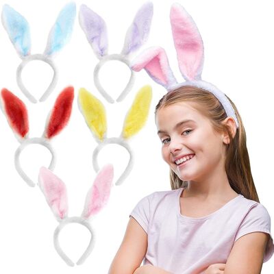 5 Coloured Easter Bunny Rabbit Ears Headbands - Assorted Colours