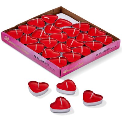 50 Romantic Red Heart Shaped Candles - Smoke Free