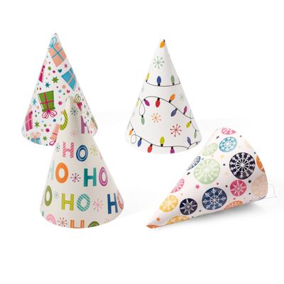 24 Christmas Multi-Coloured Paper Party Hats