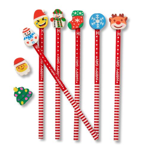 50 Christmas Themed Coloured Pencils with Erasers