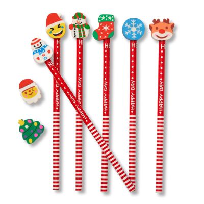 50 lápices de colores con gomas de borrar con motivos navideños