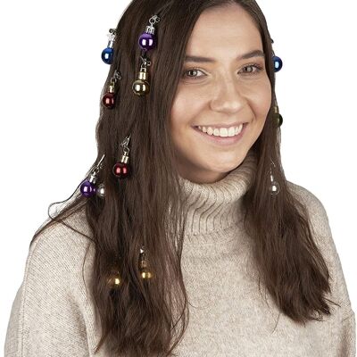 24 Christmas Hair Baubles| Festive Colours, Hair-Safe Grip, Lightweight & Comfortable| Xmas Party Hair Accessories Costume, Funny Novelty Gift for Men & Women.