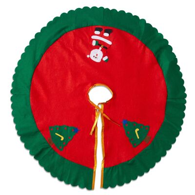 Christmas Tree Skirt - 90 cm - Red, Green with Santa Design - Round Felt base Mat - Perfect Home & Holiday Party Decor - Fits Any Tree Size