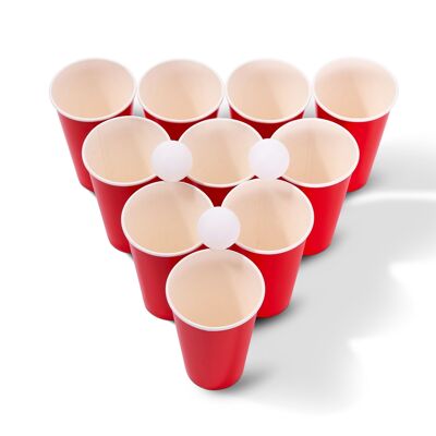 Juego de Beer Pong de 50 piezas - 25 vasos de plástico rojos y 25 pelotas