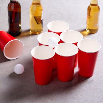 Ensemble de jeu à boire Beer Pong : 100 gobelets en plastique rouge et 15 balles 4